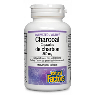 Natural factors - charbon activé 250mg - 90 gel. - Gagné en Santé