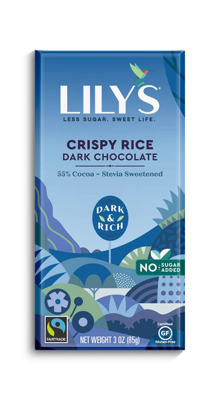 Lilys - sweets crispy rice chocolat noir, 55 % cacao, 0 g de sucre, sans gluten 85 g